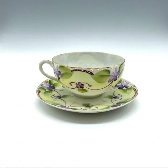 2pc Japanese Porcelain Teacup & Saucer Set Floral decor - Picture 1 of 5